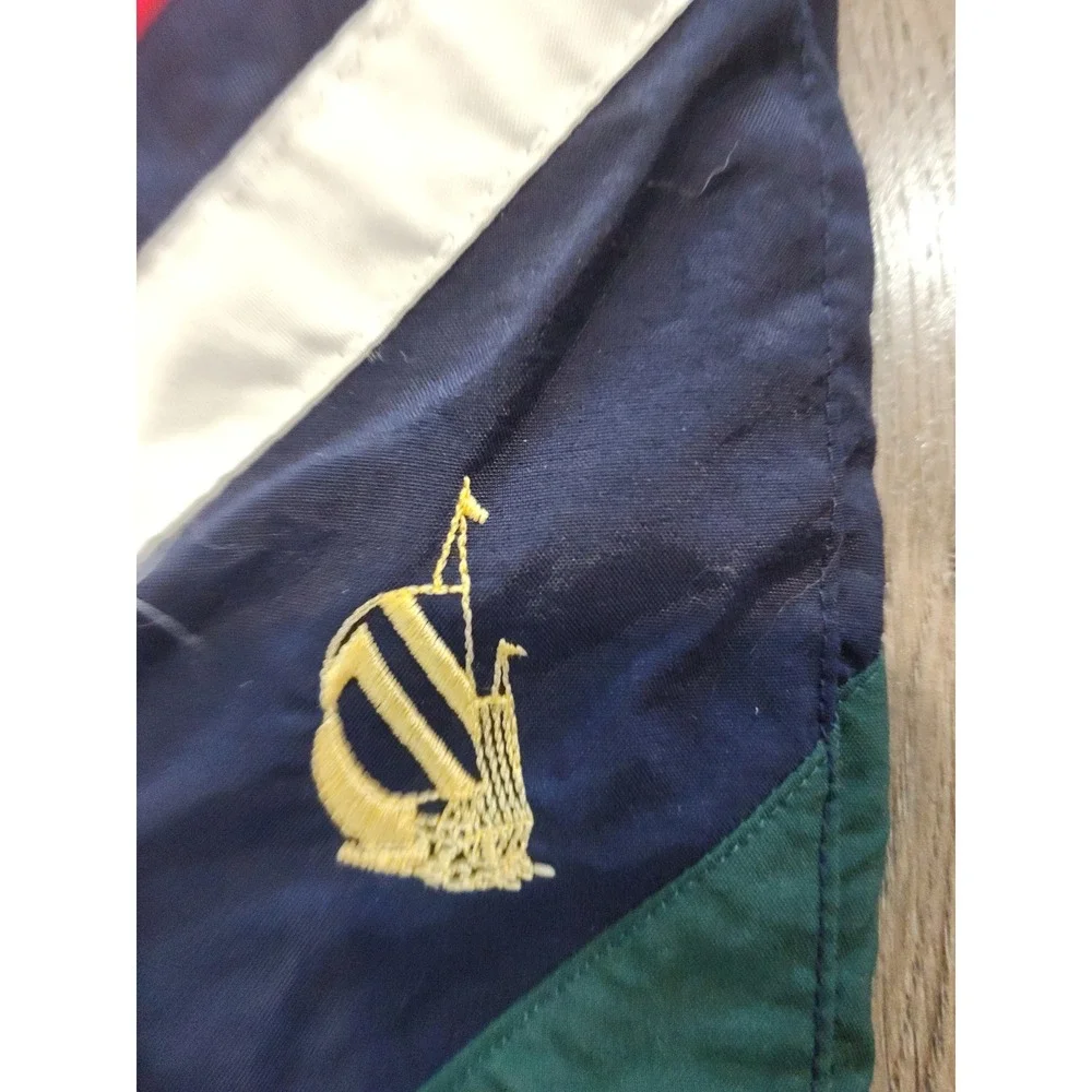 Vintage 90s Nautica Swim Trunks Men's Large Colorblock Striped Board Shorts Navy